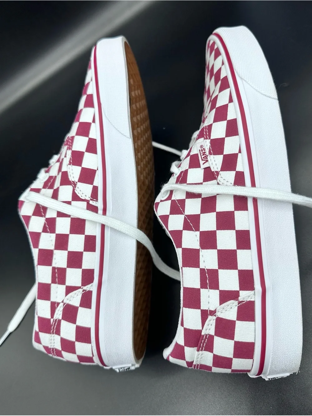 Size 9.5 Vans Doheny Checkerboard Women’s Burgundy Red White Canvas Skate Shoes